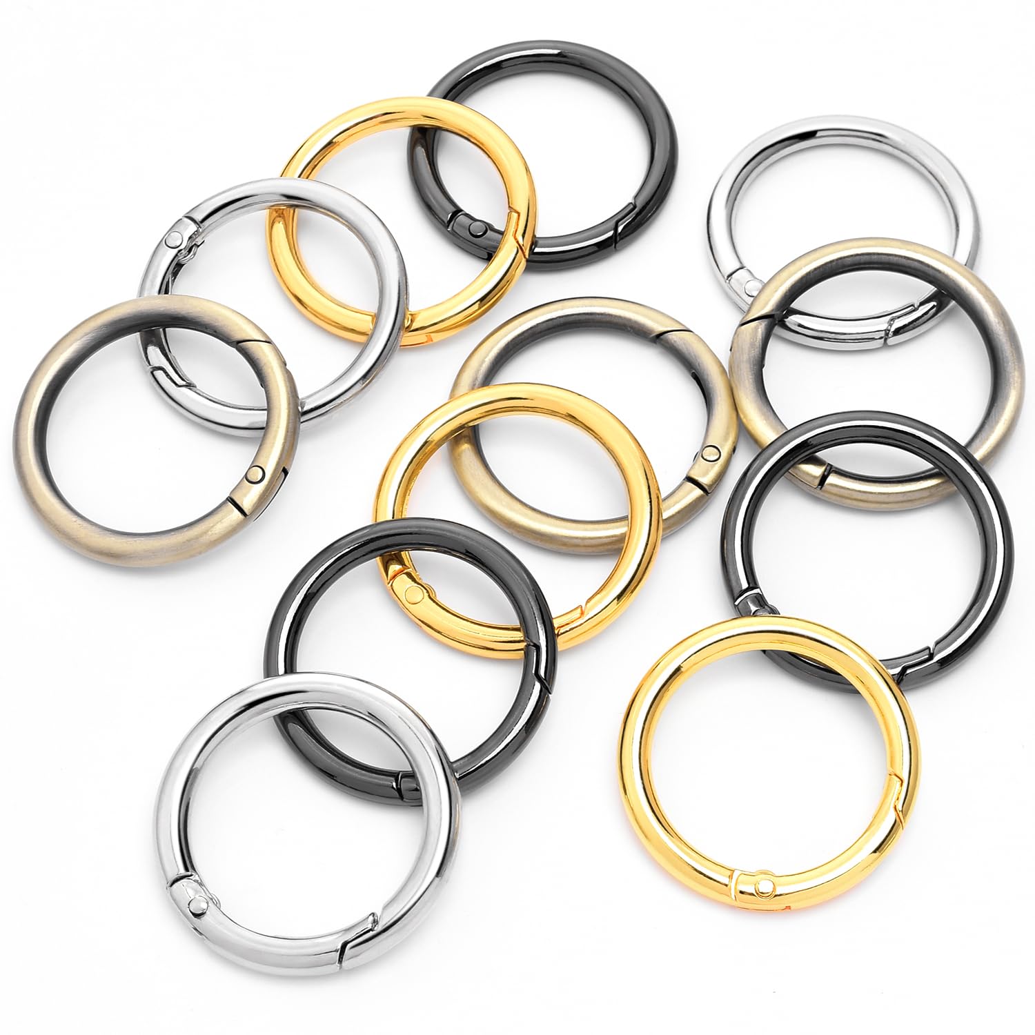 12 Pack 1-1/4Inch Assorted Round Carabiner Snap Clip, Metal Keychain Ring, Spring O Rings for Replacement Purse Strap, Paracord Lanyard Clips, Pet Collar, Keychain Rings Hardware DIY Crafts Making