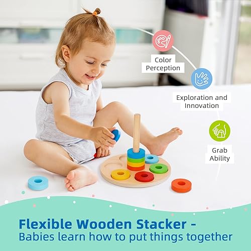 Miniatura 6 de TOOKYLAND Paquete de juguetes de aprendizaje temprano  6 en 1 caja educativa Montessori Play Set juguetes de madera para niños de 13 a 18 meses de