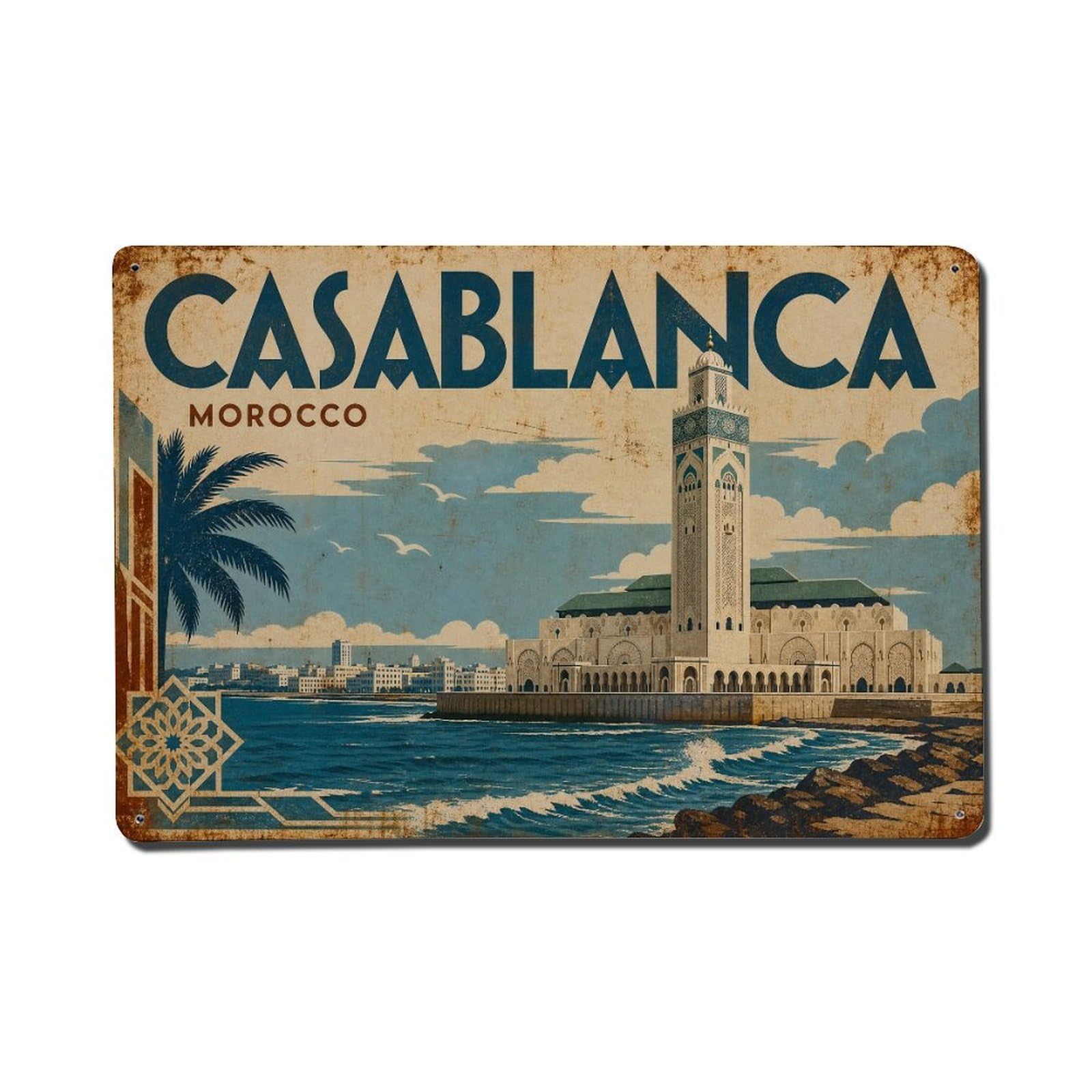Metal Tin Sign Travel Vintage Morocco Casablanca