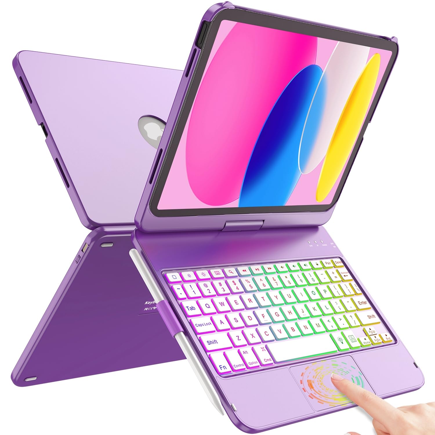 FUWANG Touch Keyboard Case for iPad (A16) 11th Generation 11 inch 2025&10th Gen 10.9 inch 2022, 360° Rotate for iPad 10th Generation Case with Keyboard, Backlit Keyboard Case with Pencil Holder
