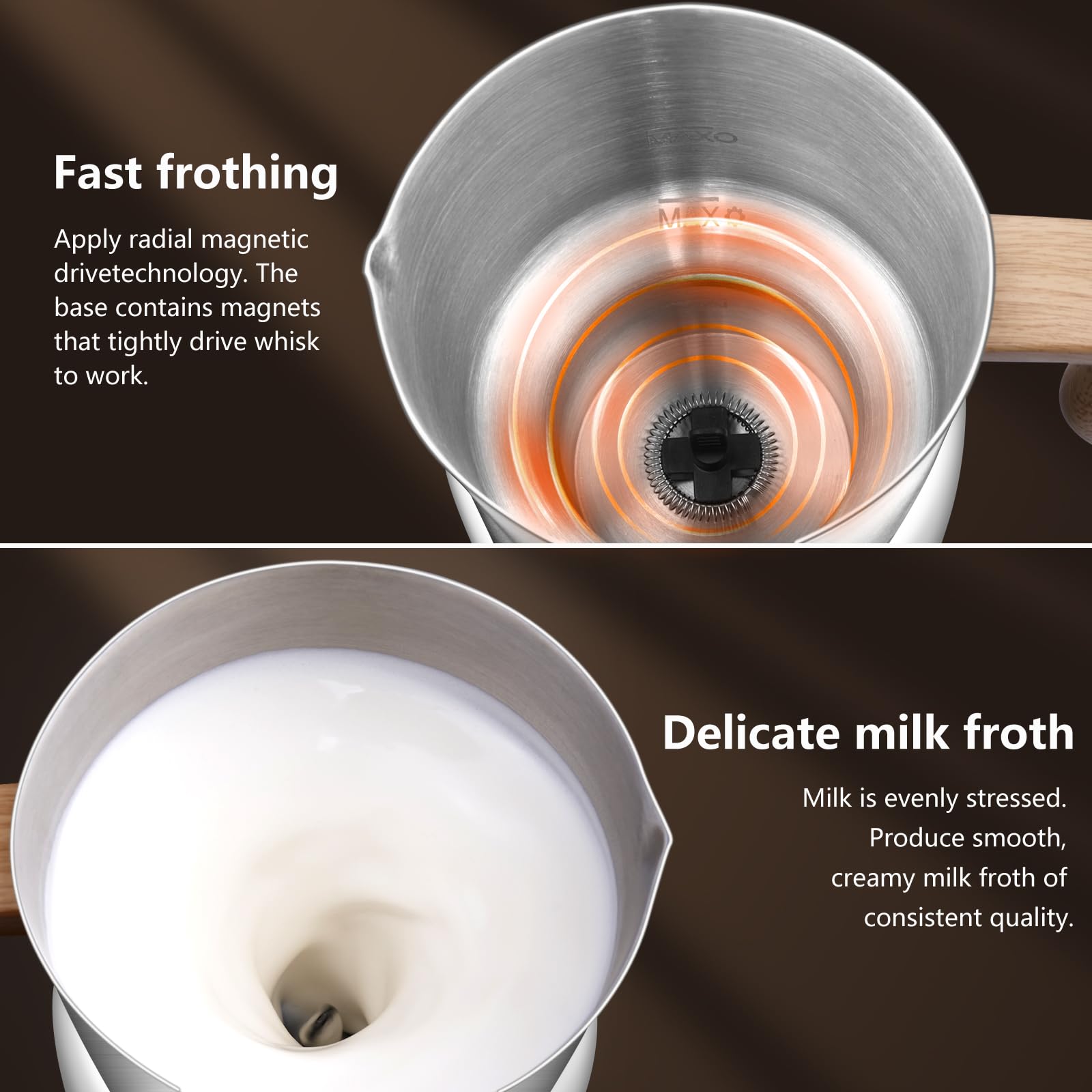 AMZCHEF 8-IN-1 Montalatte Elettrico Cappuccino 550 Watt, 600 ml Montalatte Elettrico con Tazza Divisa per Schiuma di Latte Calda e Fredda, Latte Caldo, Alimenti per Bambini a Base di Latte