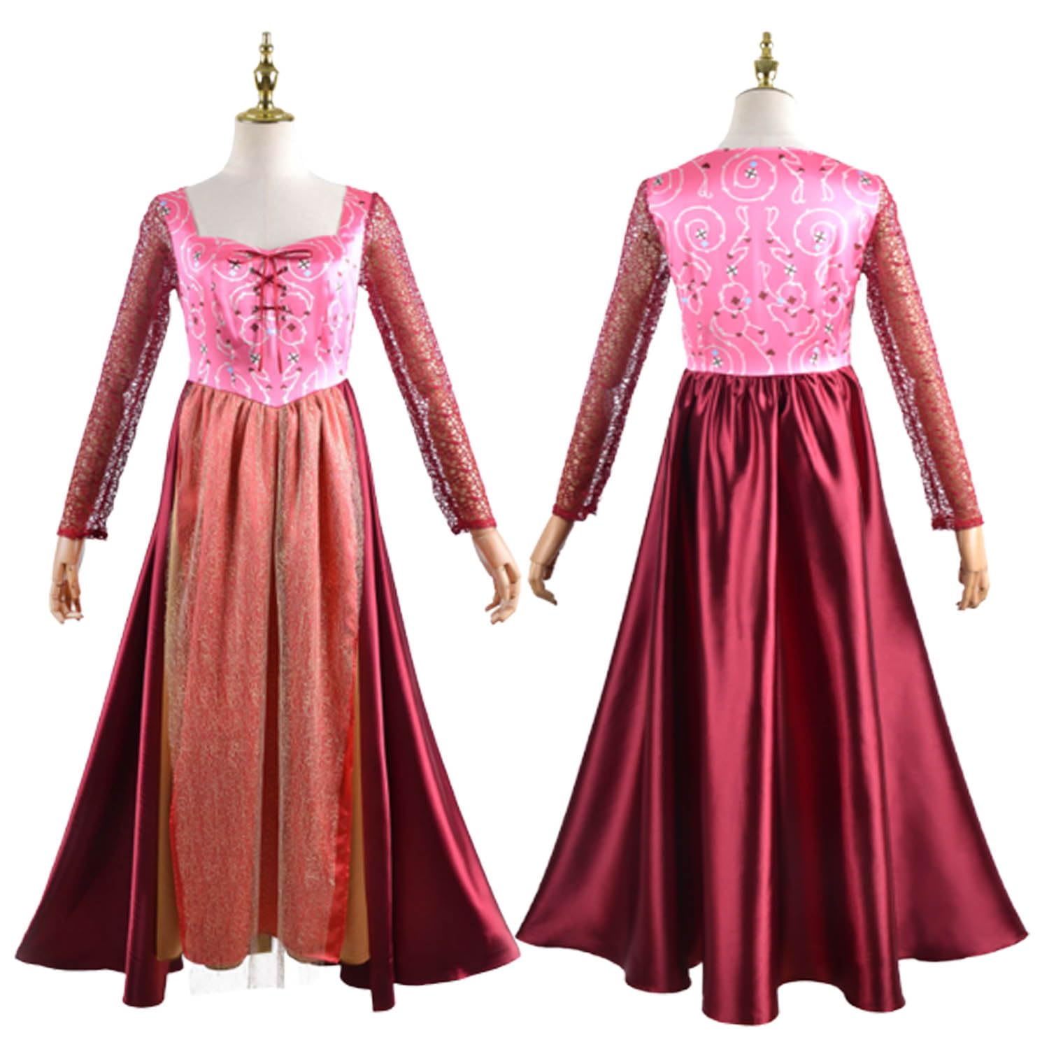 TjmiaohaoMovie H'ocus P'ocus Sarah Sanderson Cospaly Costume Outfit Winifred Sanderson Pink Dresses Uniform Full Set Halloween Party Carnival Dress Up Suit for Women Girls