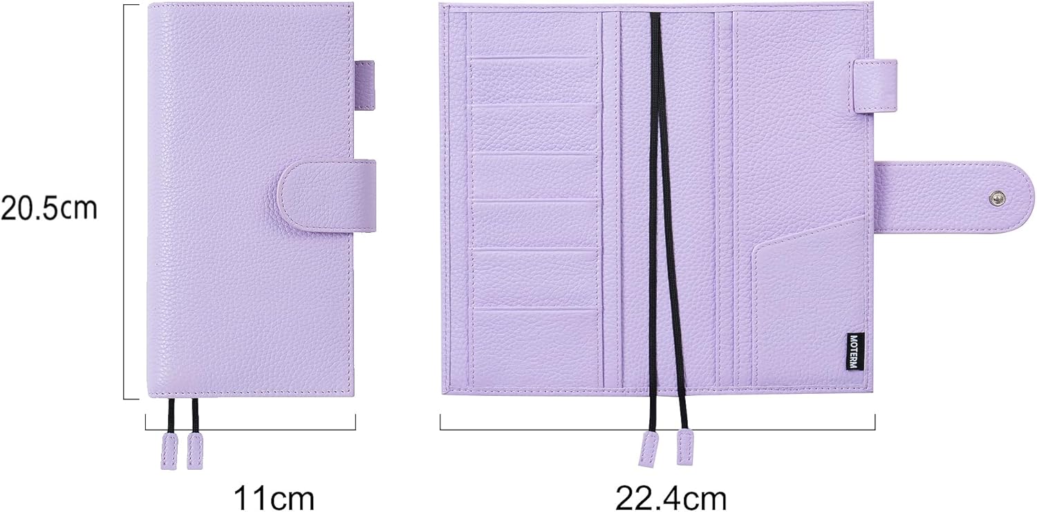 Moterm Leather Cover for Hobonichi Weeks - Fits Hobonichi Weeks/Weeks Mega, with Back Pocket (Pebbled-Lavender)