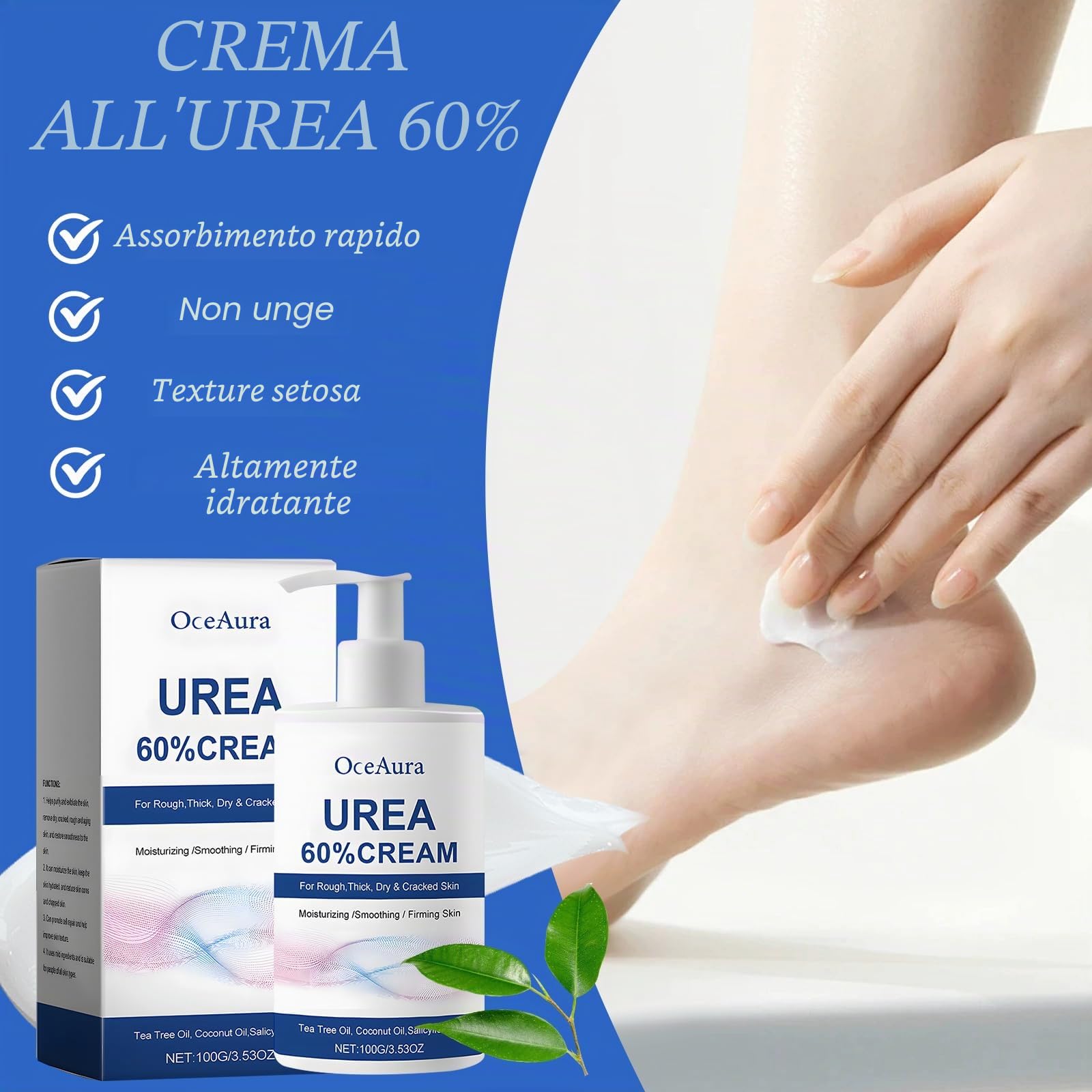 Crema Piedi Urea 60%,Crema Urea,100g panna Idratante +40g Foot panna Stick,Un'idratazione Profonda,per la Riparazione di e Mani,lozione per Piedi per Pelle Secca,Screpolata