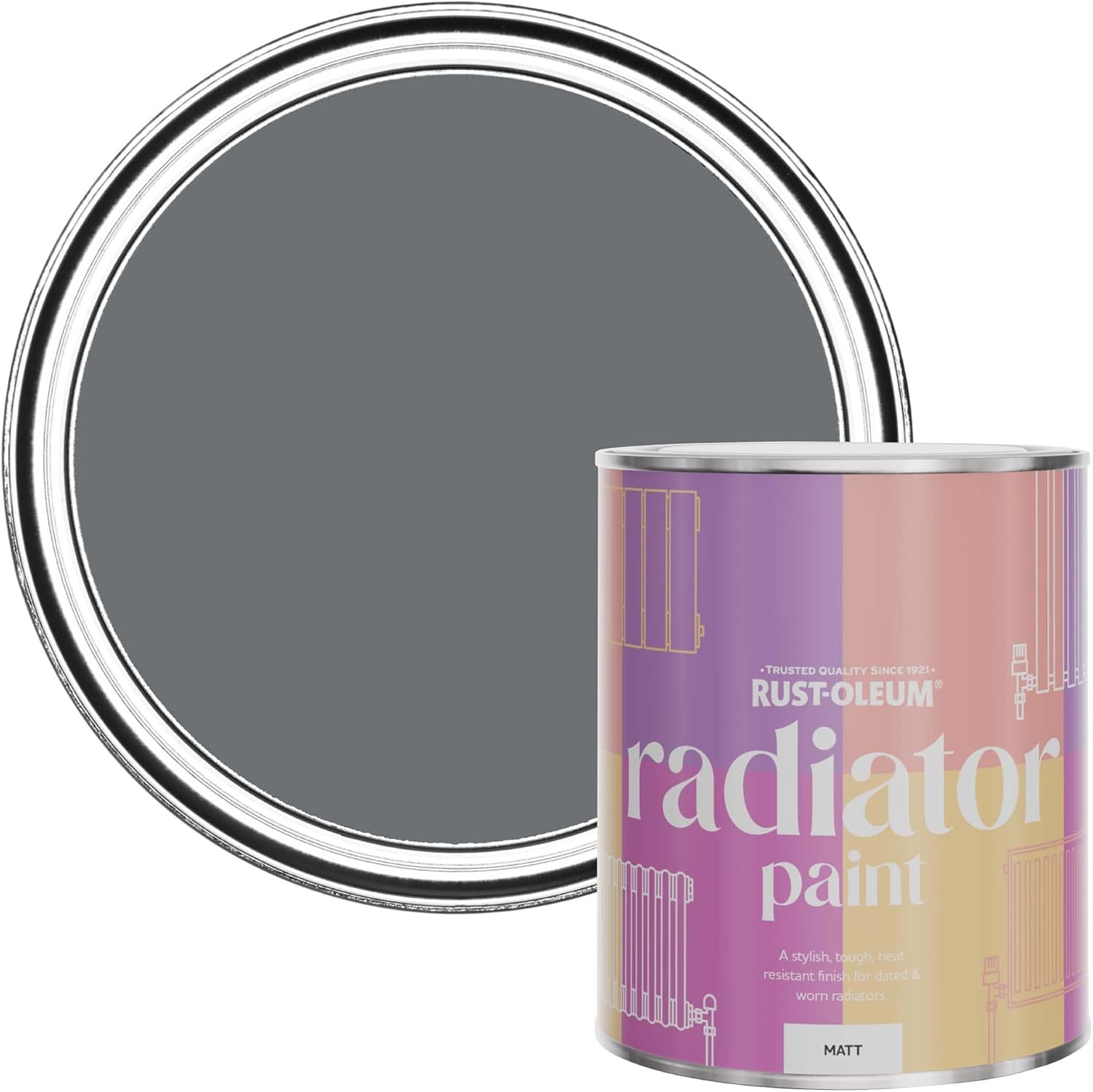 RustOleum Mid Grey Heat Resistant Radiator Watercolour Paint in Matt