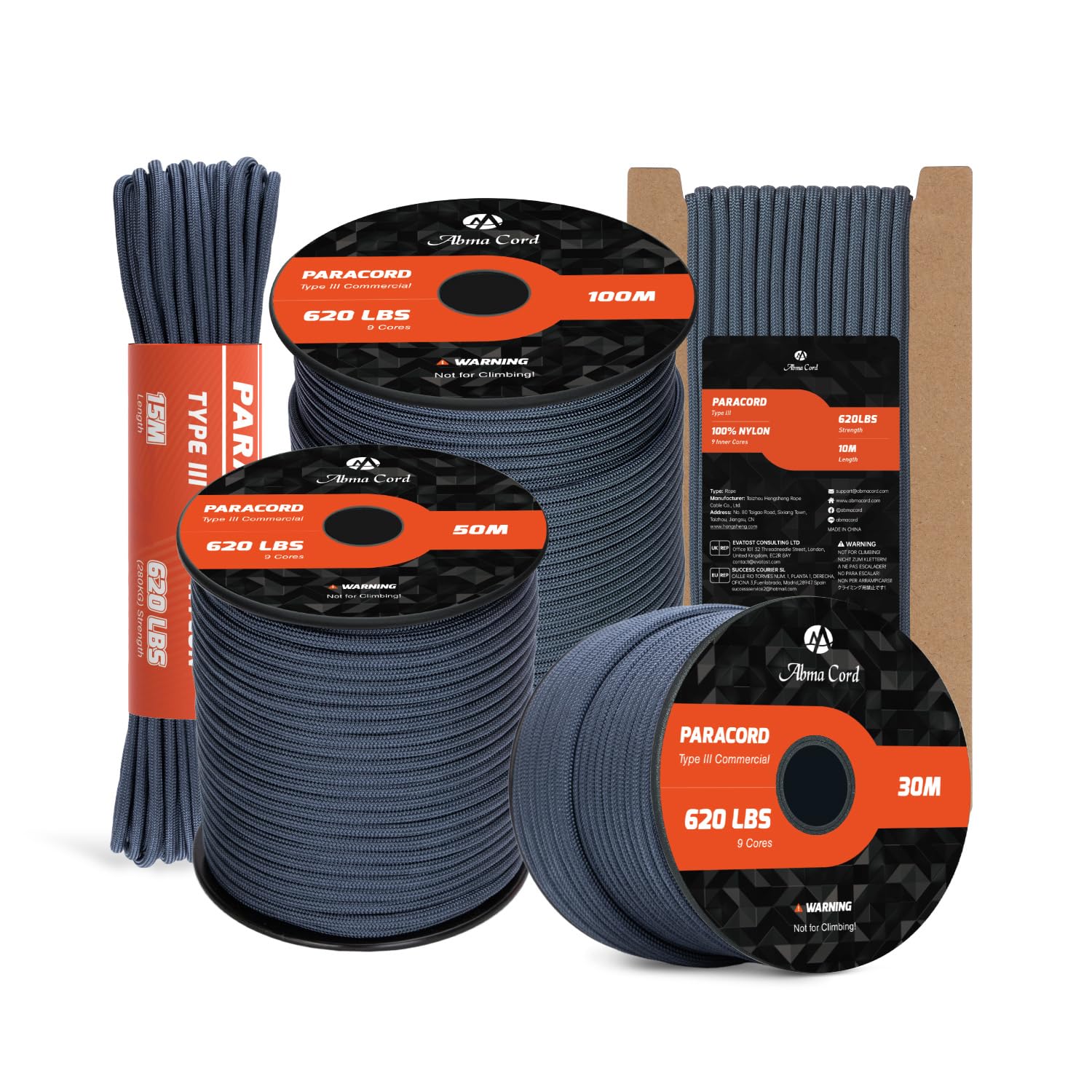 Abma Cord Paracord 4mm 10m 100% Nylon Rope 9 Strands Type III Parachute Cord for DIY, Camping, Survival, Outdoor - Max. 280kg - Navy Blue