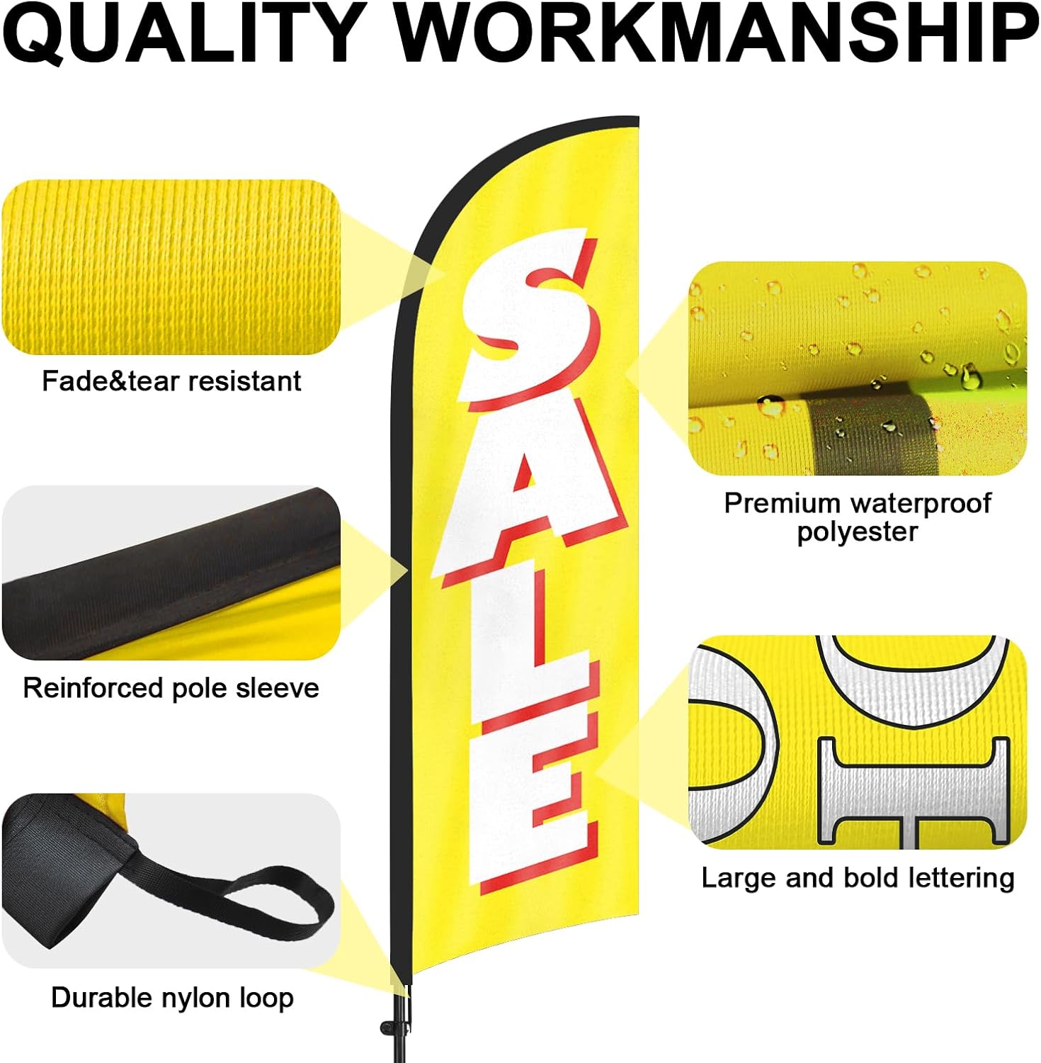 Sale Feather Flags, Sale Advertising Feather Banner with Flag Poles and Ground Stake, 8Ft Swooper Feather Flag for Sale Business 2Pack(Yellow) - Image 4