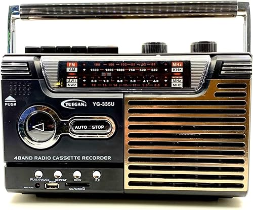 Radio FM retro, reproductor de casete de radio y grabadora con sintonización analógica de radio AMSW, reproductor de tarjetas USBTF, micrófono
