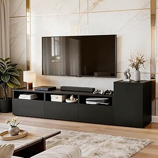 ABOUT SPACE TV Unit - Engineered Wooden TV Stand 32" to 50" Cabinet with Bottom Closed/Open Storage, Adjustable Side Cabinet, Cable Hole for WiFi Router Stand Console Table for Living Room (Black)