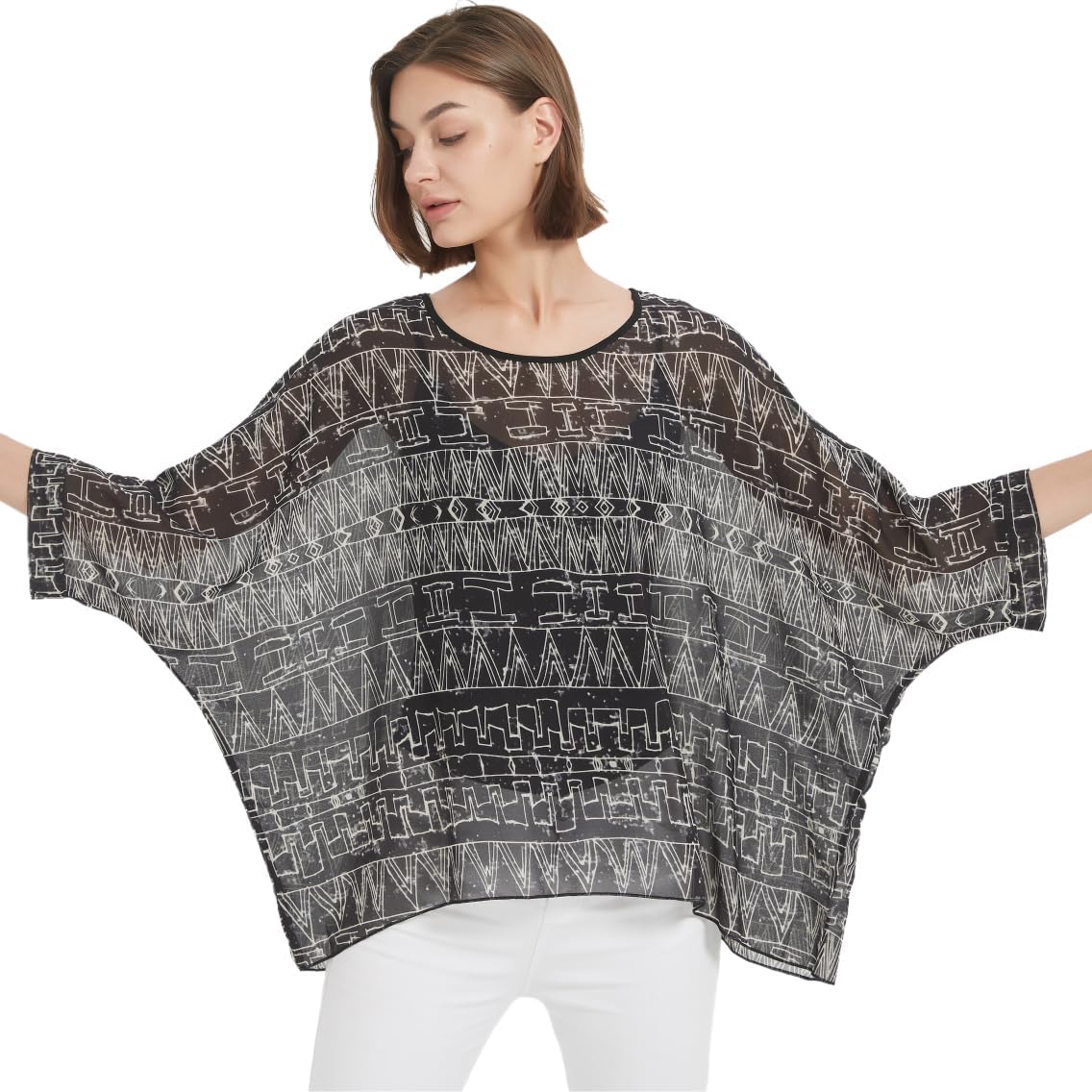 Women's Loose Alicia Floral Print Chiffon Blouse Batwing Blouses Bohemian Flowy Tops Top T-Shirt