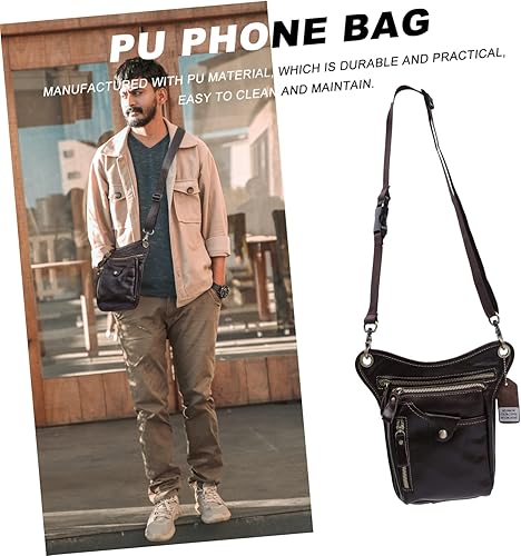 Miniatura 7 de BESPORTBLE 1 bolsa de pierna para hombre, bolsa deportiva para teléfono, bolsa para teléfono vintage, riñonera para hombre, funda de cuero para