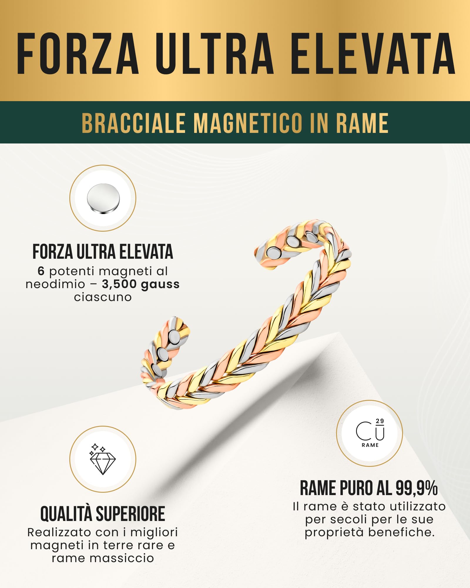MagnetRX® Bracciale Magnetico Donna in Rame Puro con 6 Potenti Magneti al Neodimio – Braccialetto Magnetico Regolabile – Bracciale Rame Ipoallergenico per la Magnetoterapia