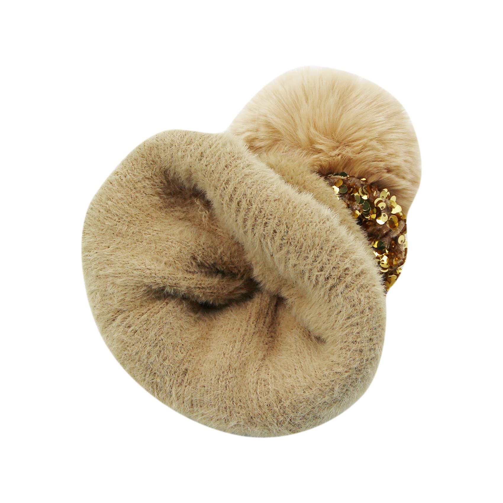 LEOMOSTE Women Girls Winter Sequin Beanie Hat with Faux Fur Pom Pom Knit Skull Cap Gold