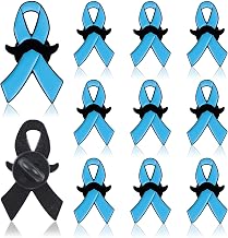 WANDIC Blue Movember Brooch Pin Ribbon Metal for Prostate Cancer and Colon Awareness for Accessories, Decorations, Events, Charity Associations