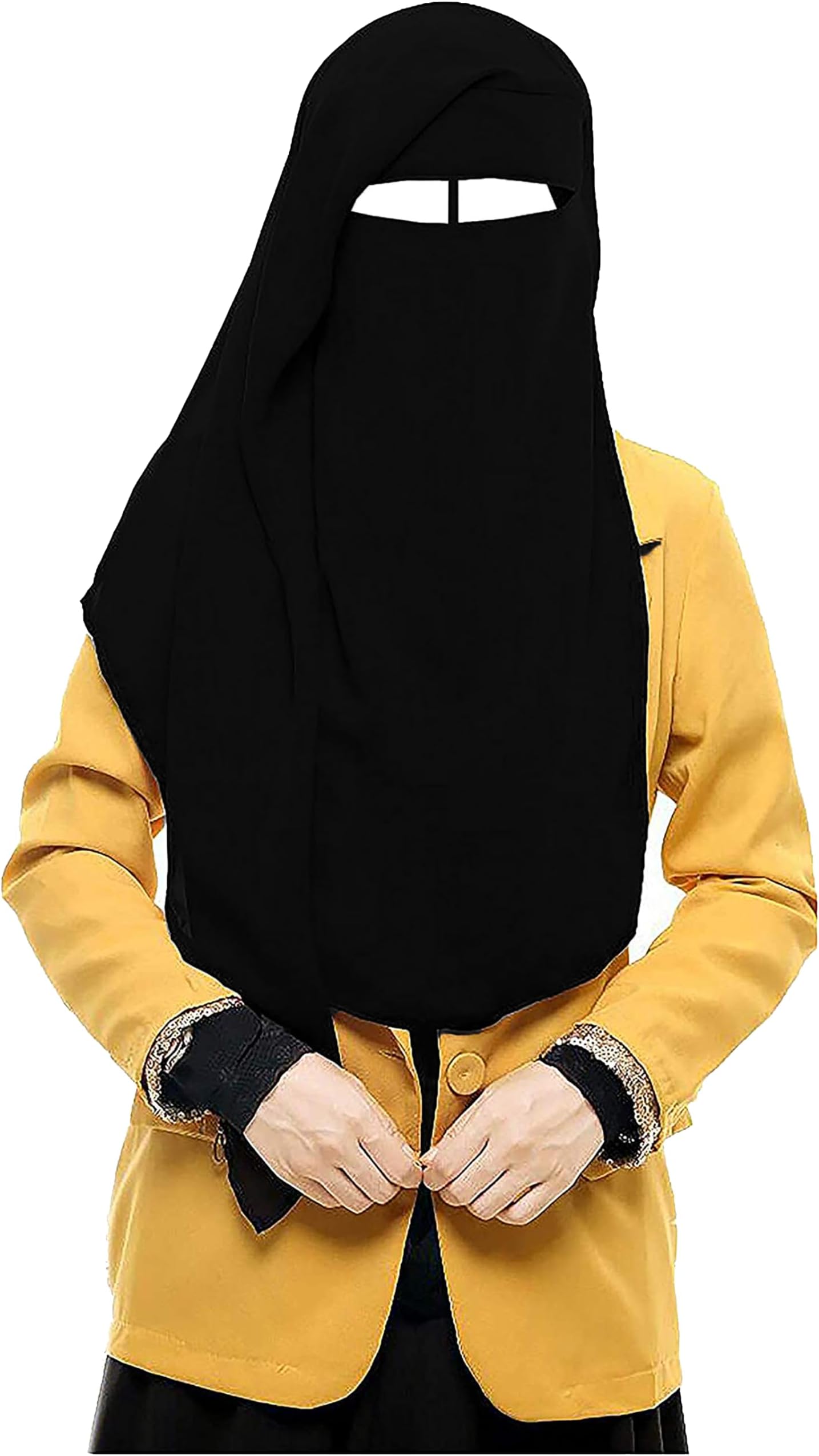 Black XL Long Saudi Layered Niqab Niqabs Nikab Naqaab 3 Layers Burqa Hijab Face Cover Veil Islam Islamic Dress Clothing For Muslim Womens Jilbab Abaya Dress