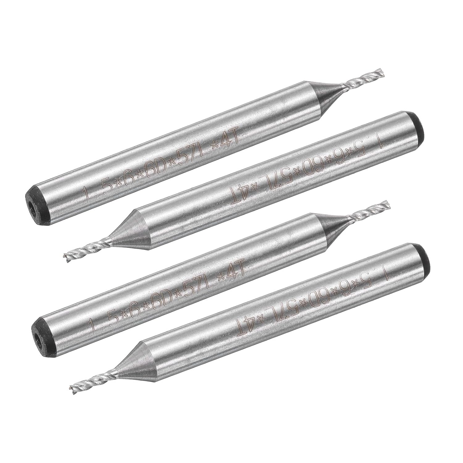 uxcell 4pcs HSS-AL 1.5mm Cutting Dia 6mm Shank 4 Flutes End Mill Milling Cutter Router Bits Upcut Spiral Milling Cutter Tool for Wood PVC MDF Engraving