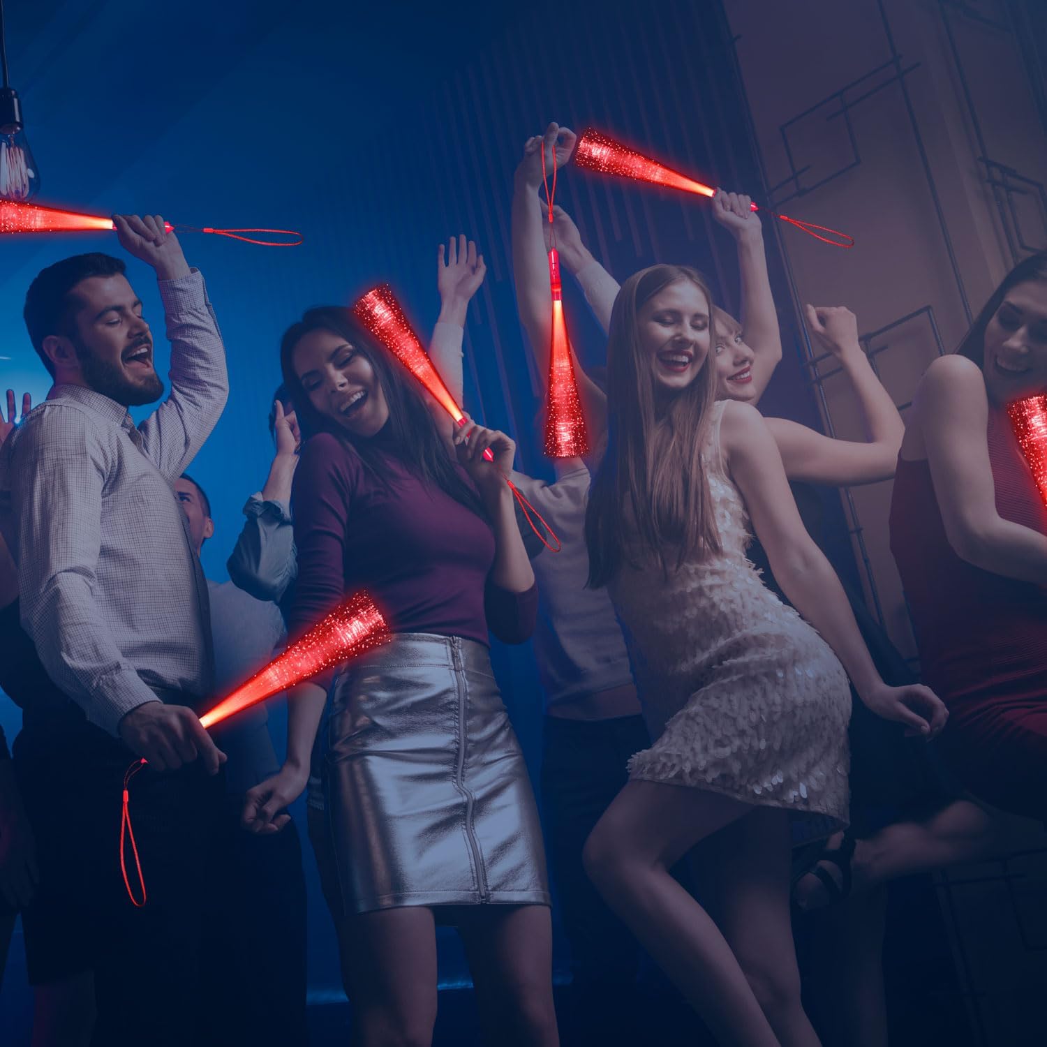 112 Pcs Red Light Up Wand Glow Sticks Party Favors 100 Glowstick Necklaces Bracelets with Connectors 12 Fiber Optic Wand for Valentine's Day, Neon Party,July 4th ,Christmas - Image 5