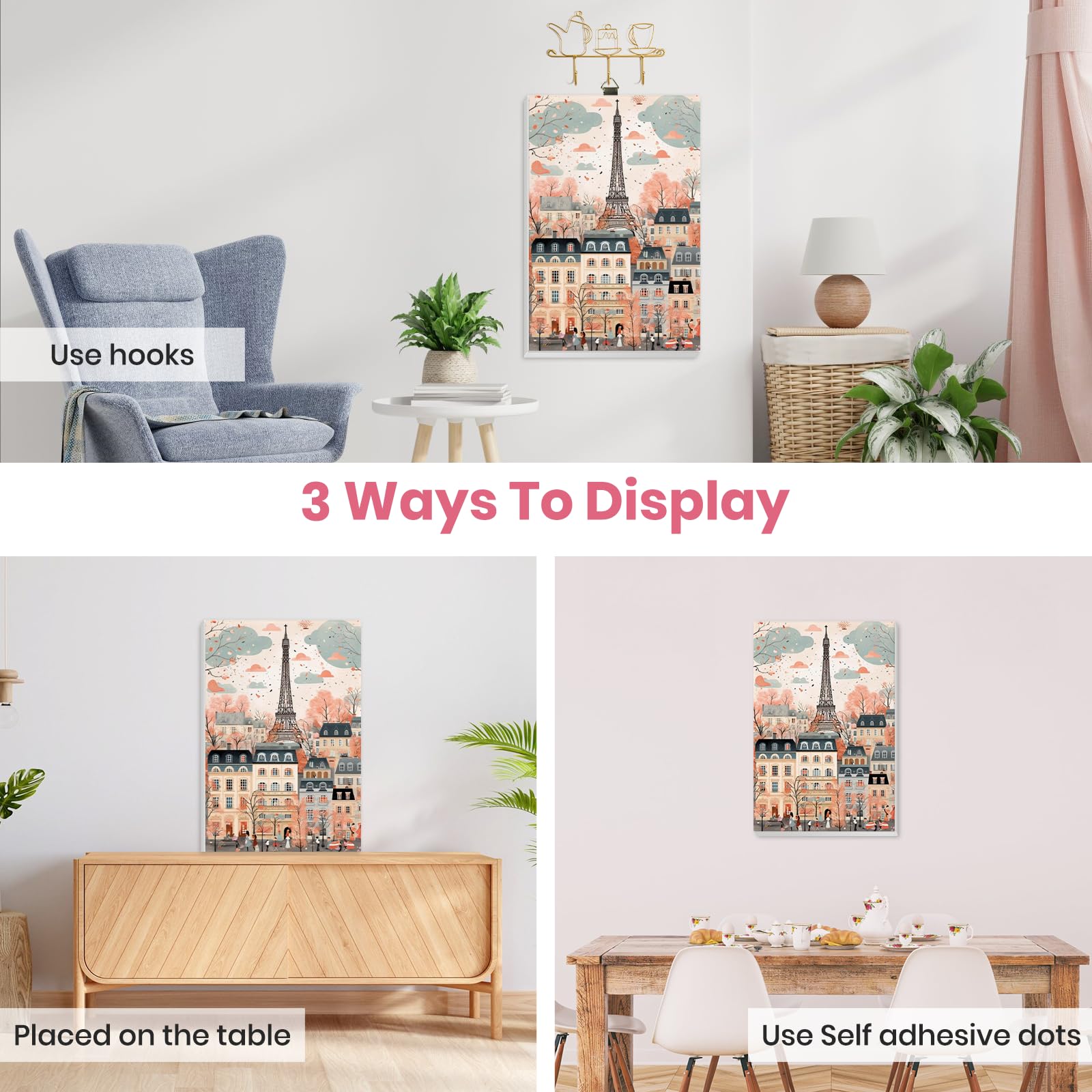 EOBROMD París Pintar por Numeros Adultos, Primavera Pintura por Numeros con Marco, Kit de Pintura al óleo de Lienzo DIY para con Pinceles, Pigmento Acrílico, Decoración para el Hogar 20x30cm - 4