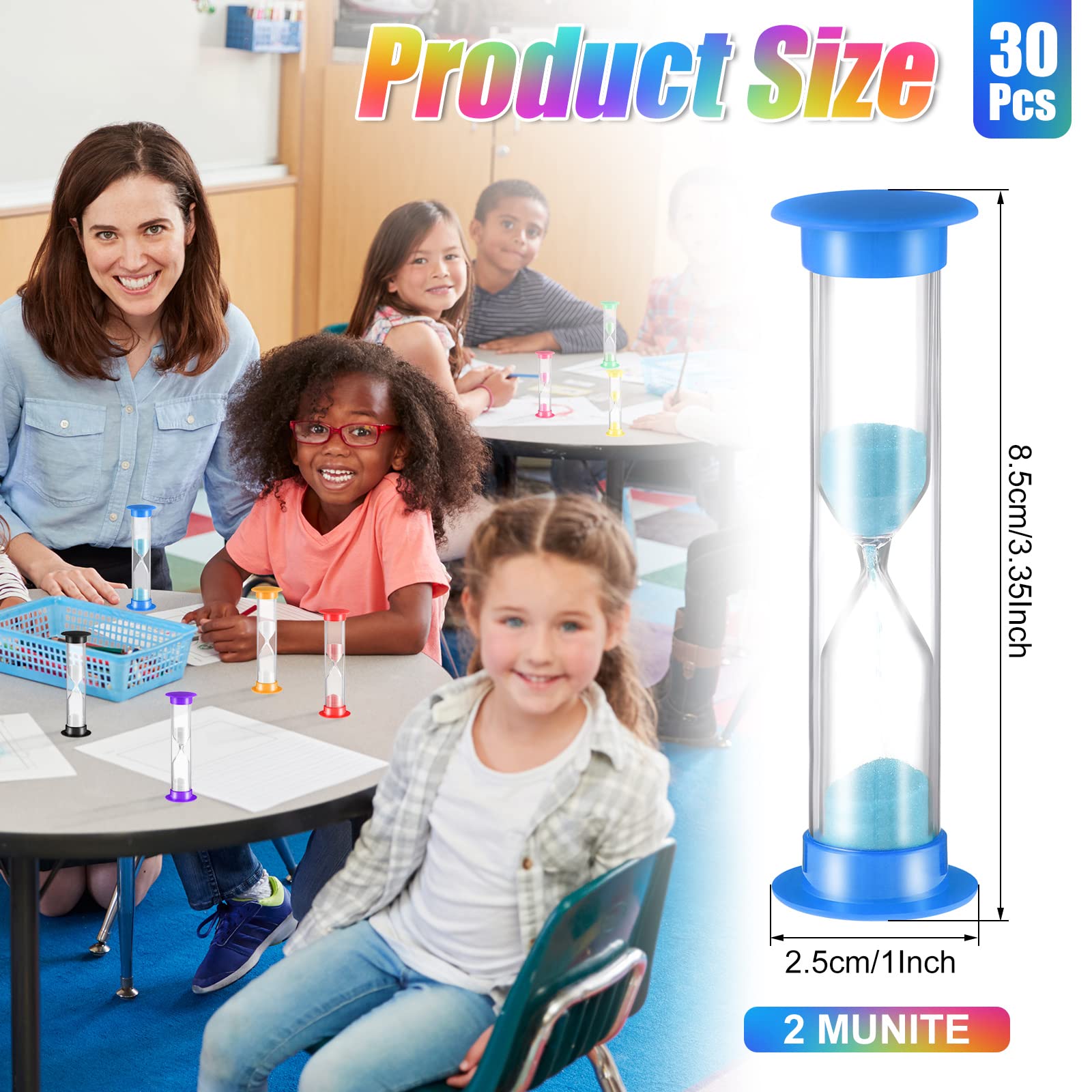 24 Pcs Sand Timer Kids Hourglass Acrylic Covered Clock Toothbrush Sand Timer for Classroom School(Multicolor)