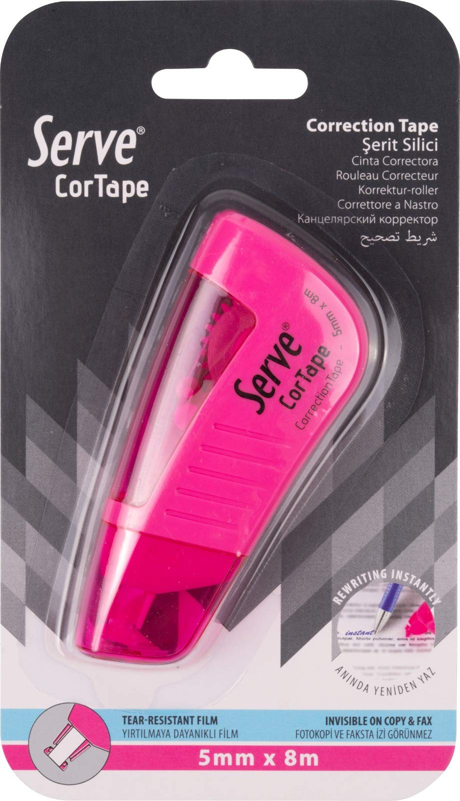 Serve Cortape Şerit Silici 5 mm*8Mt Fosforlu Pembe Tekli Blister