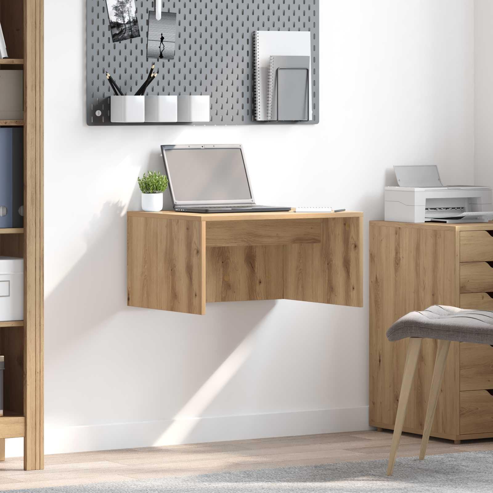 Wandtisch Artisan-Eiche Holzwerkstoff 60 x 45 x 30 cm platzsparender Schreibtisch für Homeoffice Arbeitszimmer mit Ablage und ergonomischem Design ideal für PC Laptop Schüler und Gaming