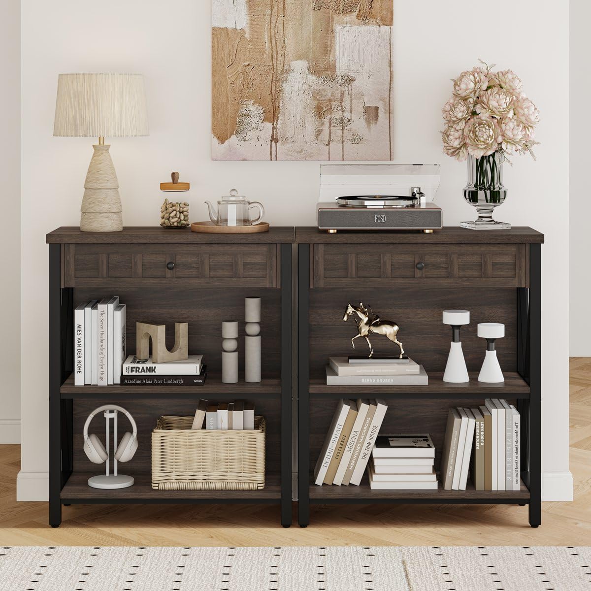 FATORRI Small Bookcase with Drawer, 3 Tier Wood Bookshelf for Small Spaces image 3