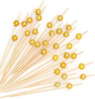 100 Counts Gold Cocktail Picks, Fancy Toothpicks for Appetizers Drinks Desserts Charcuterie, Pearl Food Picks Wooden Sticks for Wedding Party Supplies Decorative - 4.7 Inch
