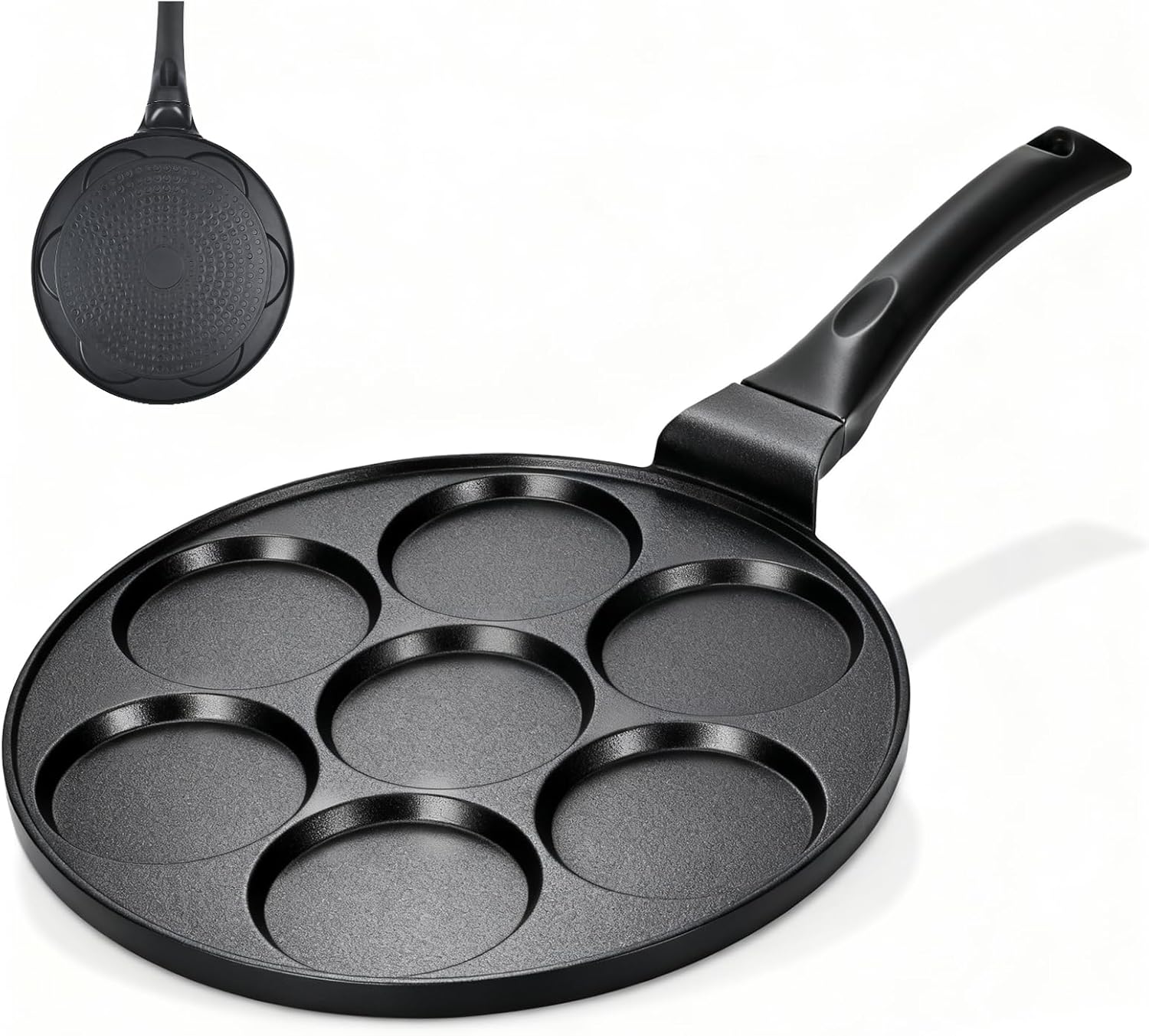 Pancake Pan Suitable for All Stovetops & Induction Cooker, 10.5 Inch Pancake Maker Egg Frying Pan, 7 Molds Pancake Maker with PFOA Free Coating