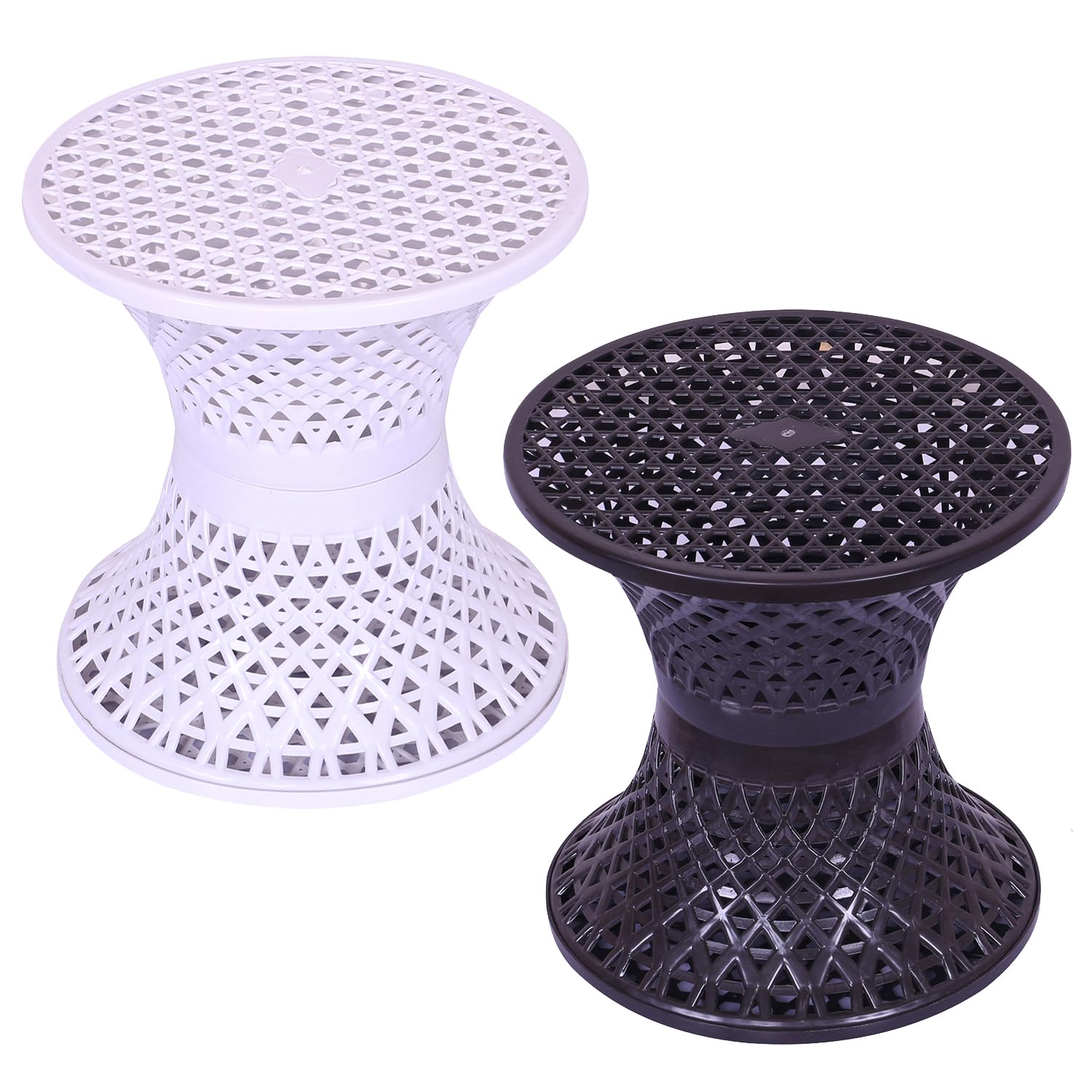 Kuber Industries Seating Stool | Plastic Mesh Damroo Stool | Both Sided Stool for Guestroom | Damroo Style Stool | Stool for Graden | Stool for Balcony | Pack of 2 | Multi-image-7