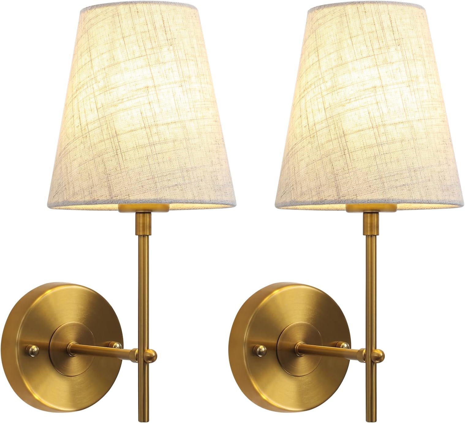 GLW Minimalistische bedlamp, arm wandlamp, E14 fitting wand Sonce fixture, doek schaduw messing coating, decoratief voor keuken, woonkamer, gang trap, 240 V (geen gloeilamp