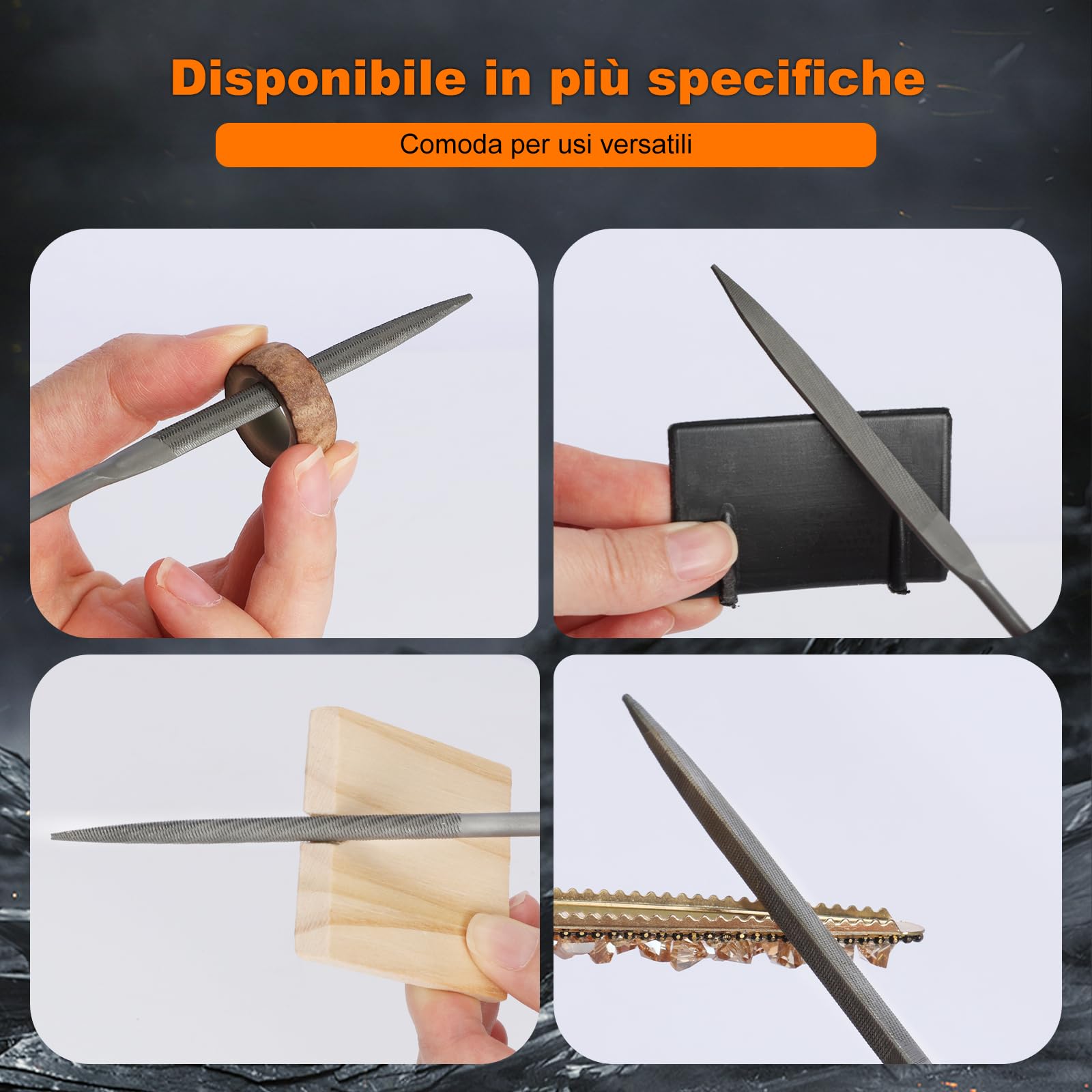 MORROWIND Set 6 Lime ad Ago, Ø 4 mm Lunghezza 160 mm, Acciaio Legato Temprato, Mini Lime per Metallo Legno Plastica, Piatta Warding Quadrata Triangolare Tonda Mezza Tonda, Arancione