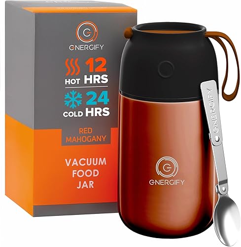Miniatura 19 de ENERGIFY Tarro de comida aislado al vacío. Tazón grande de 17 onzas con cuchara plegable, taza. Boca ancha para mantener bebidas calientes y frías,