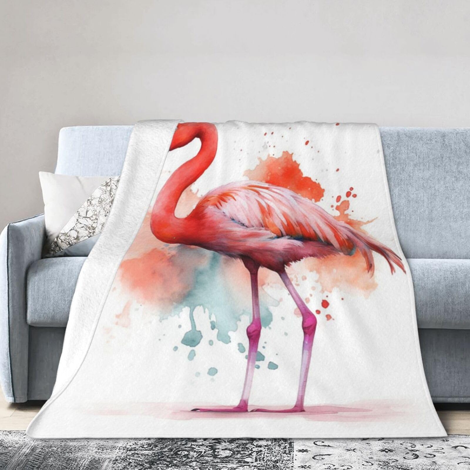 Couverture polaire flamant rose 127x101 cm en flanelle douce