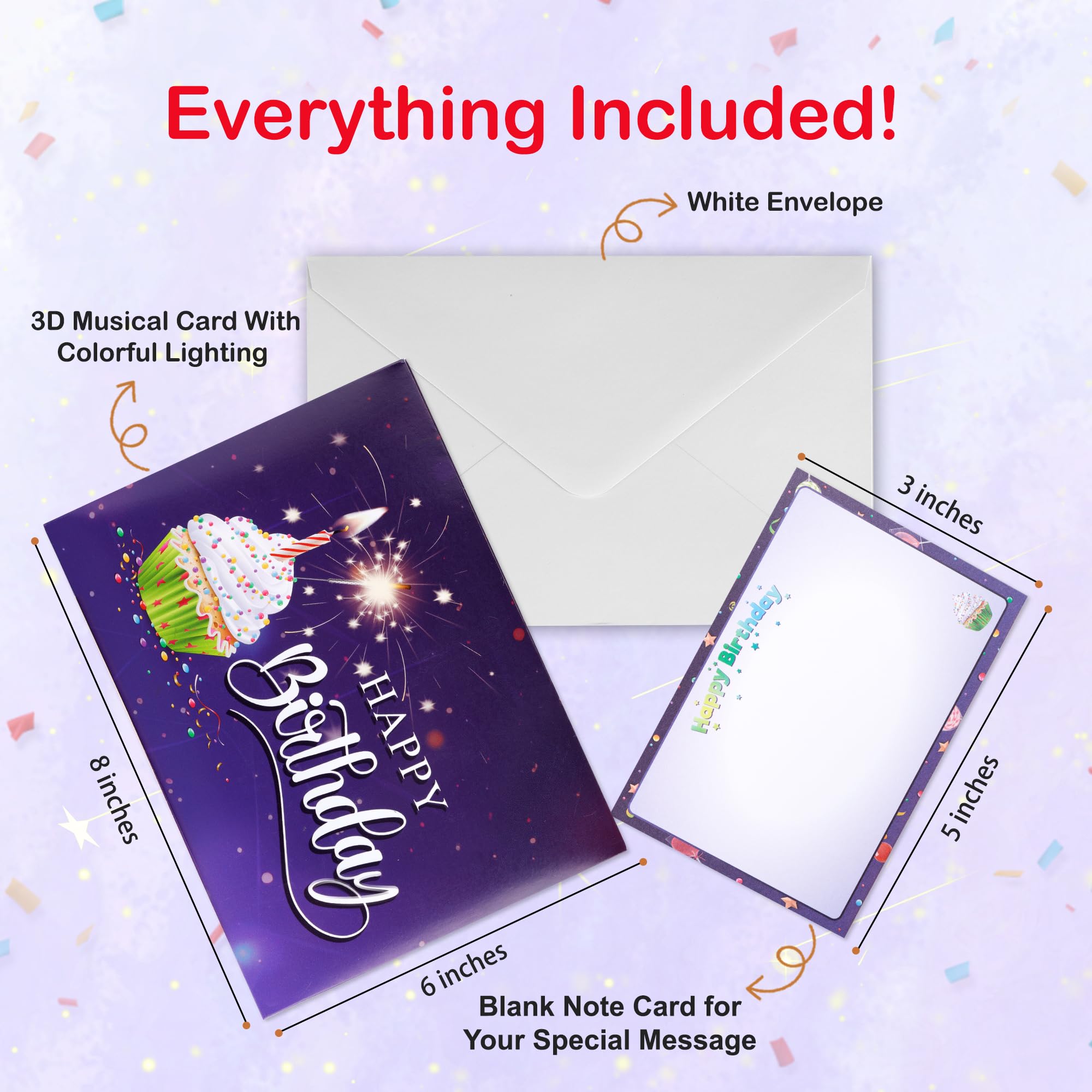 Tarjeta de feliz cumpleaños 3D emergente | Tarjetas de felicitación con luces musicales | Soplar la vela | Tarjeta desplegable de pastel de magdalenas | Reproduce una canción de feliz