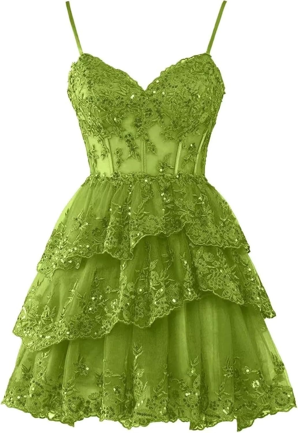 Prom Dress for Teens 2026 Short - Lace DAMA Dresses for Quinceanera Tulle Spaghetti Straps V Neck Homecoming Dresses