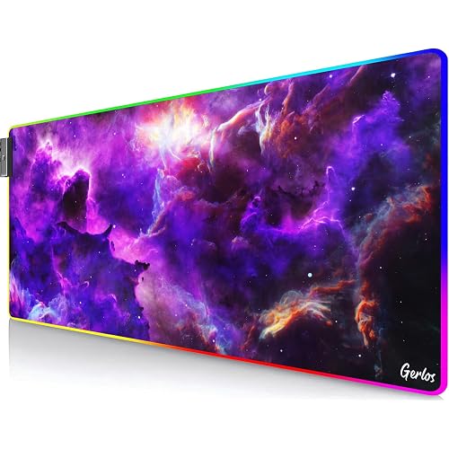 Gerlos RGB Gaming Mouse Pad, Large Extended LED Desk Mat with 12 Light Modes, Non-Slip Rubber Base, Water-Resistant, 31.5×11.8 Inch