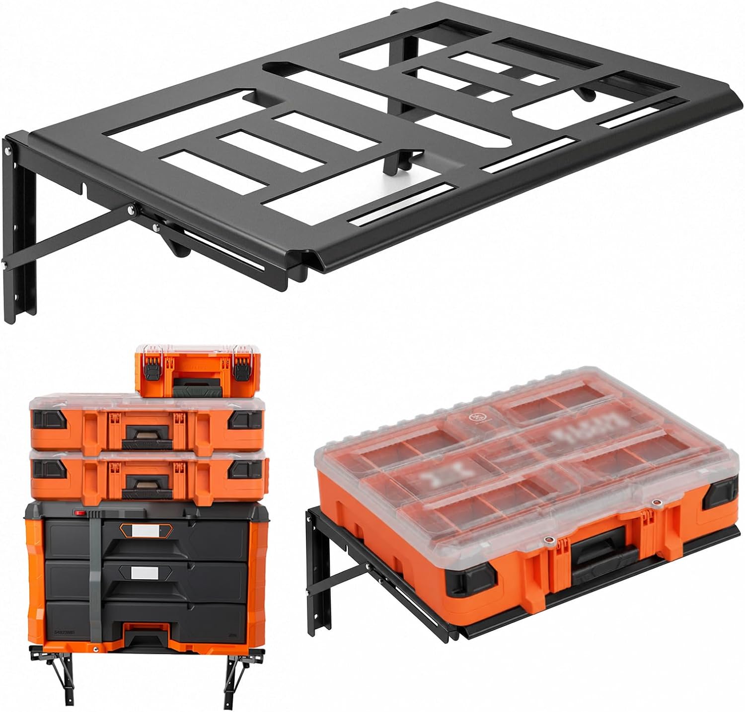 Folding Racking Shelf Compatible with Klein Tool Box, Wall Mount Shelf