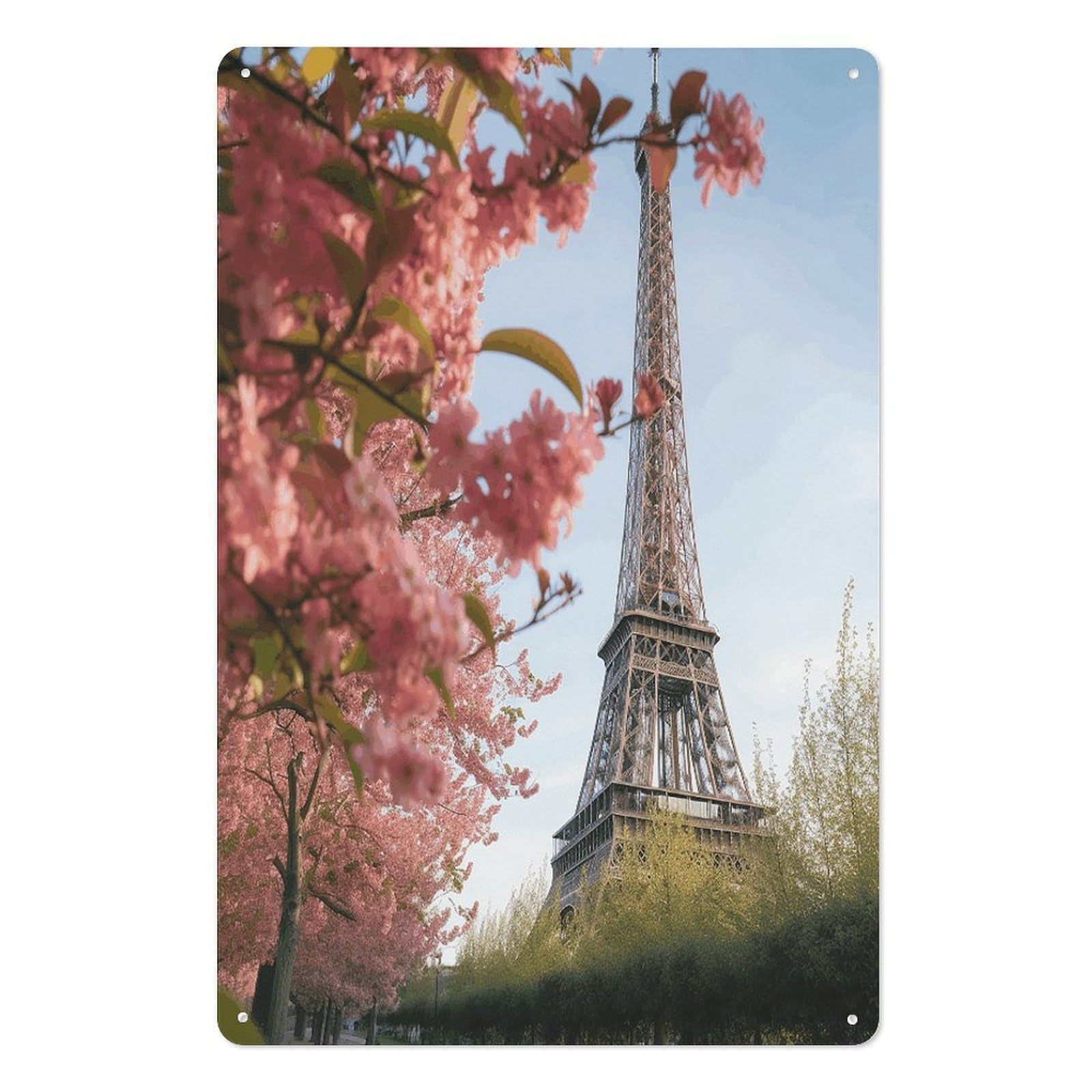 Paris Eiffel Tower Flower Tin Sign Novelty Vintage Wall Art for Home Farmhouse Decor Metal Signs Classical Tin Hanging Picture for Yard Hotel Living Room 11.8x7.8 Inches