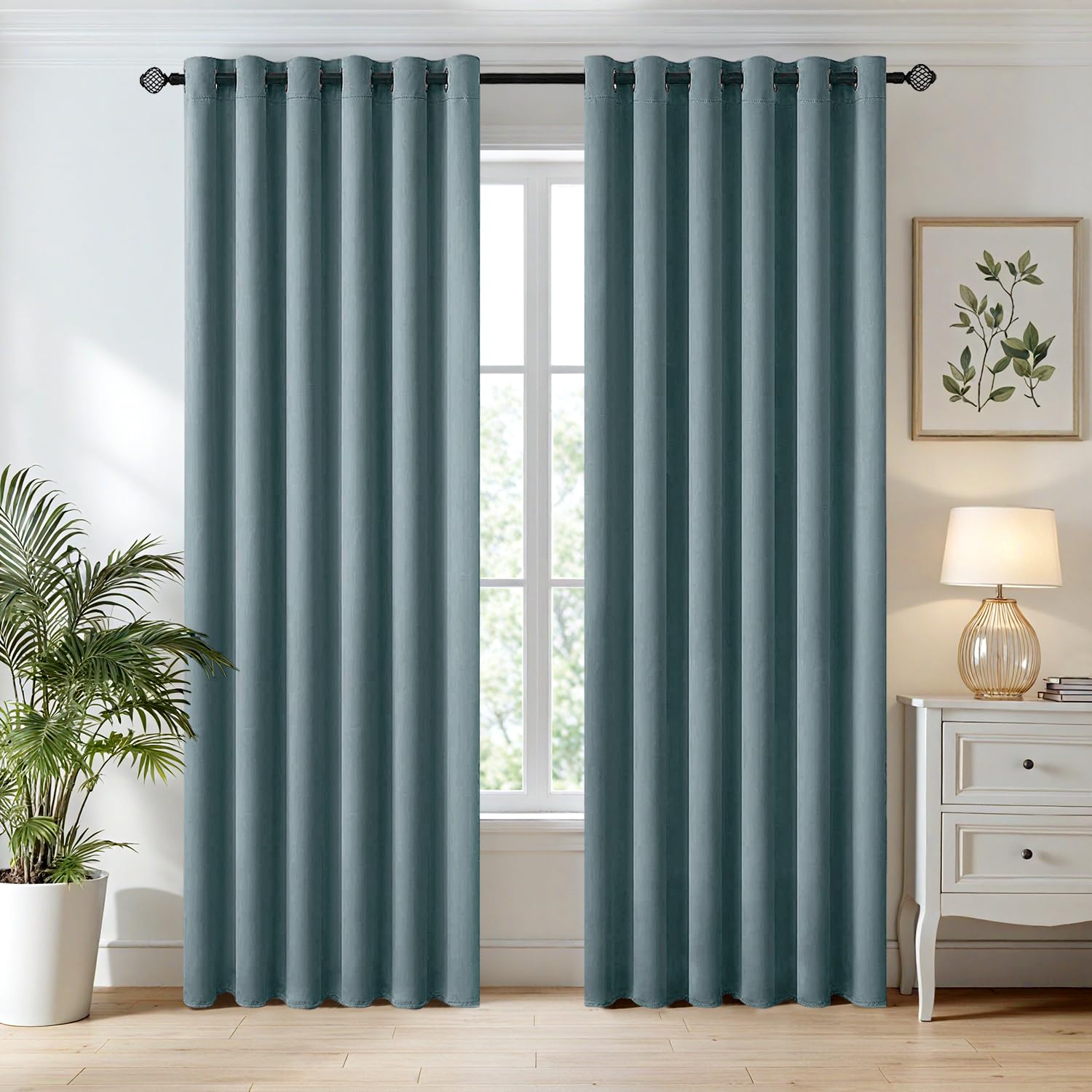 MIULEE Greyish Blue Blackout Curtains for Living Room 2 Panel Set, Premium Eyelet Curtains for Bedroom, Thermal Insulated Window Curtain Drapes, Black Out Curtain 90 Drop, Each Panel 90 x 90 Inches