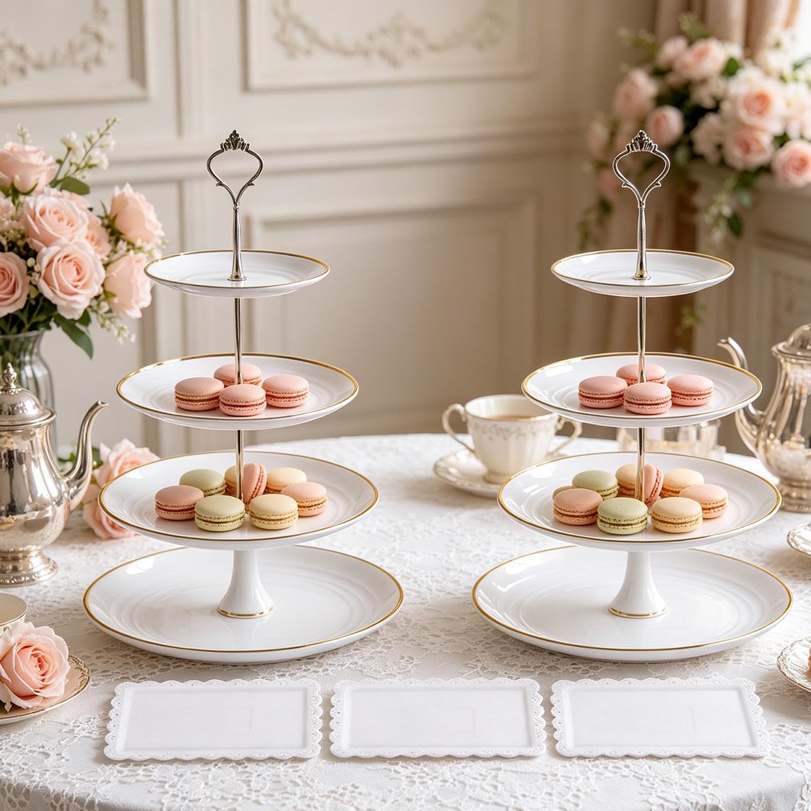 F Fityle 2 Pezzi Alzatine per Cupcake a 3 Livelli con 3 vassoi, Supporto per servire, alzatine a più Livelli per Feste, Style B