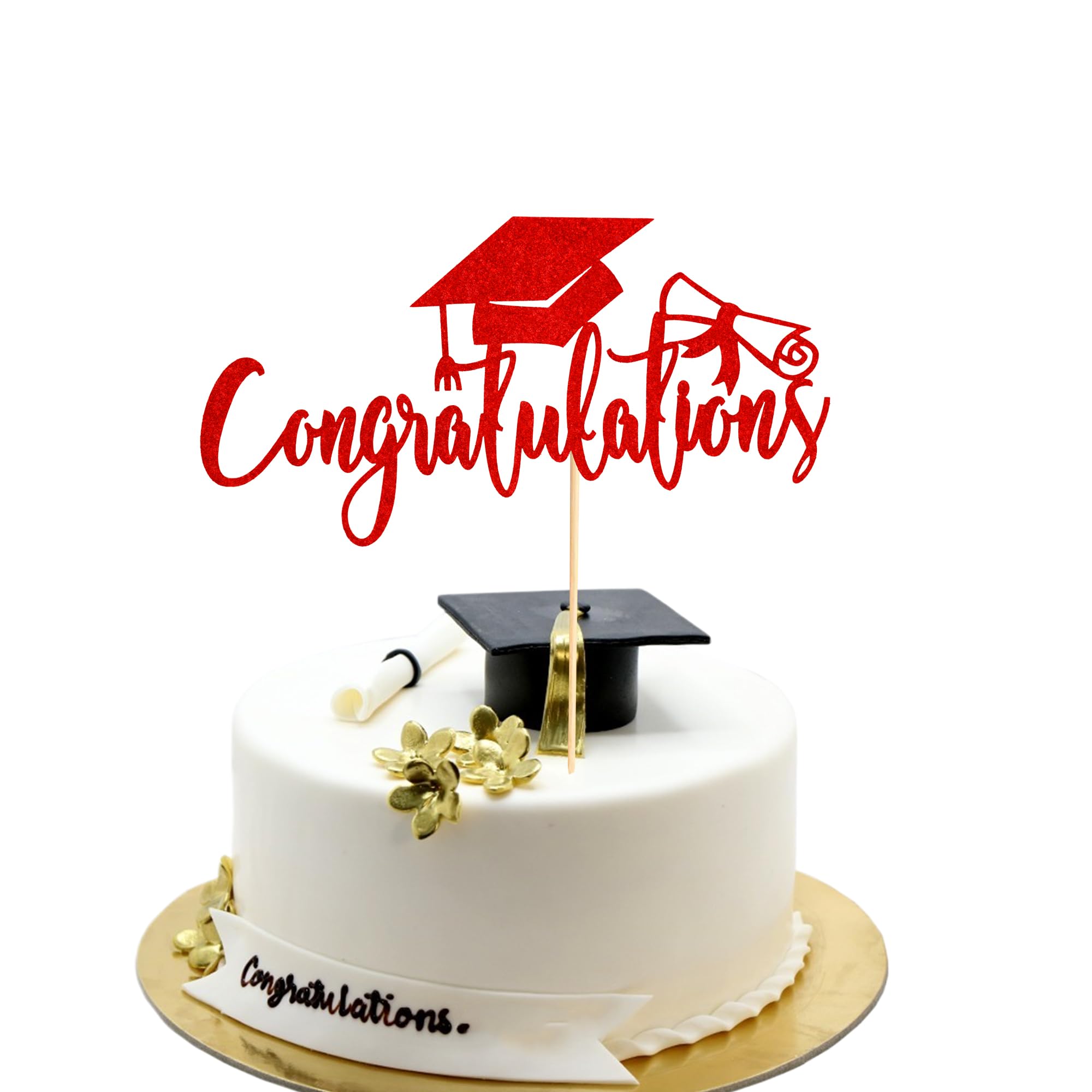 Arthsdite 1Pc Congratulations 2026 Graduation Cake Topper, Congrats Grad Cake Decor - 2026 High School/College/Senior Graduation Party Decorations Supplies - Red Glitter — image 1
