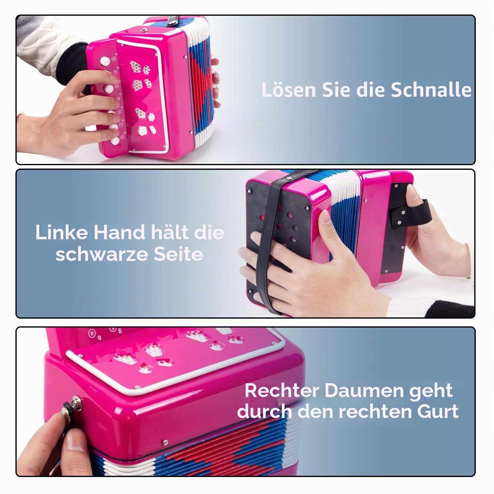 Akkordeon,Horse Akkordeon 10 Tasten Musikinstrumente Leicht und Umweltfreundlich (Rosarot)