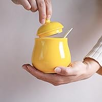 Vista 3 de FUYU Tarro de cerámica para especias con tapa y cuchara, caja de condimentos para condimentos