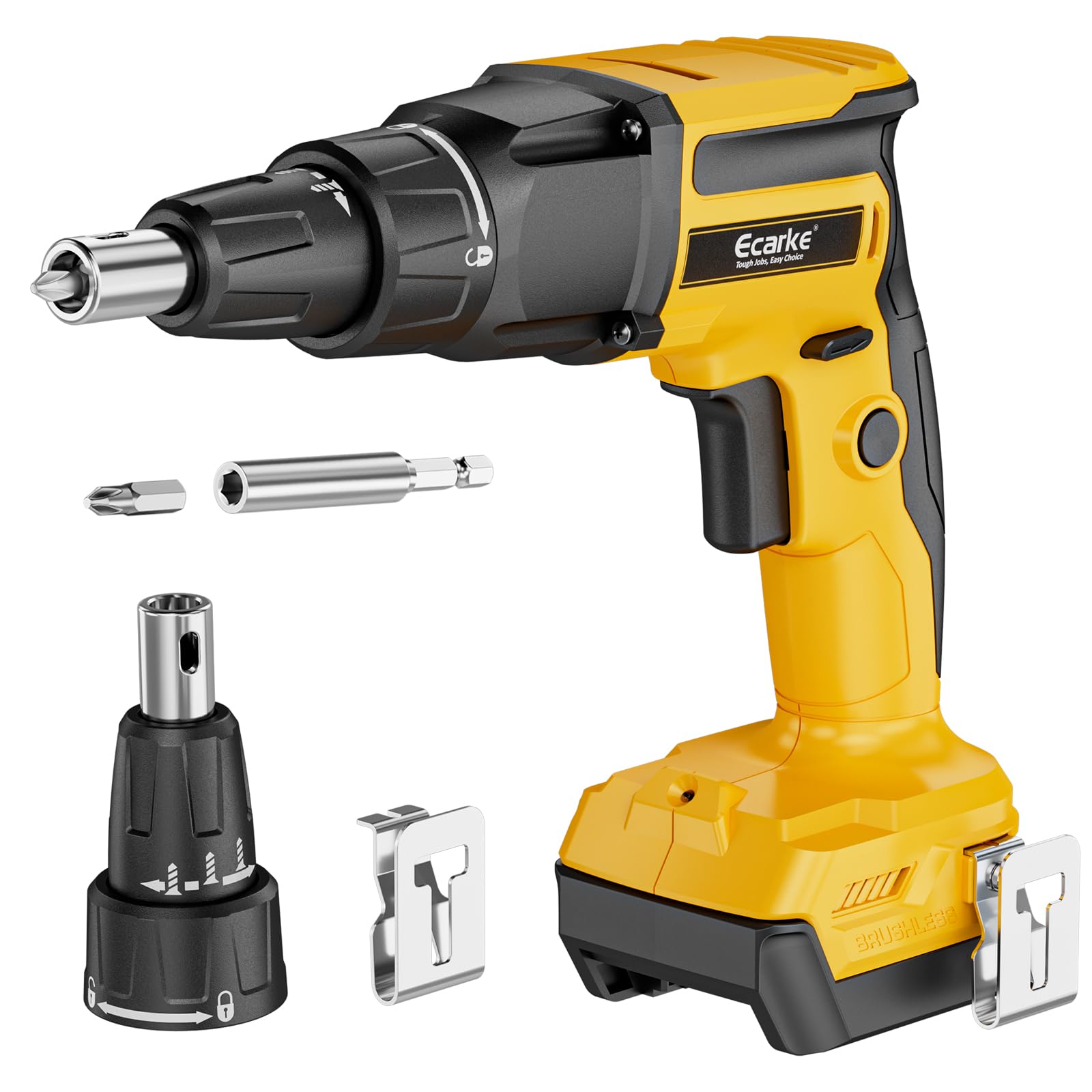 Ecarke Pistola de tornillo para paneles de yeso compatible con la batería DeWalt de 20 V, destornillador rápido de 6000 rpm, destornillador inalámbrico sin escobillas con clip de cinturón, luz LED