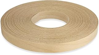 Birch Veneer Edge Banding 7/8 inch x 50 ft Pre Glued Wood Adhesive Edging Paintable Trim Tape Iron On Flexible Strip Roll Countertop Furniture Laminate Cabinate Shelf MDF Board Molding Easy Trimmer