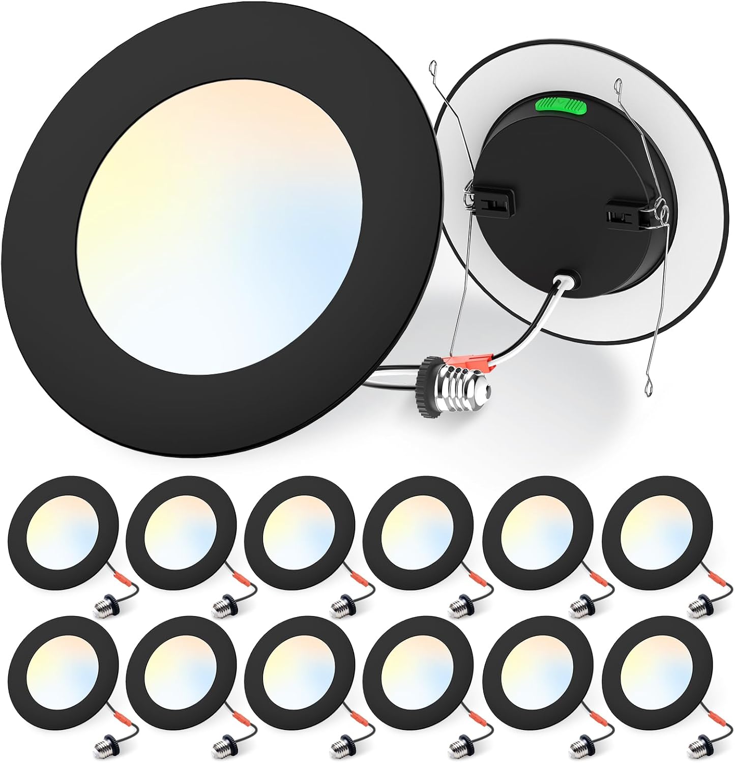 ALUSSO 12 Pack 5/6 Inch LED Recessed Lights – 5CCT Selectable 2700K-6000K, 1100LM Dimmable, Retrofit Trim Can Lights, Damp Rated, Bronze