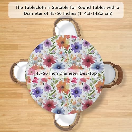 Vista 73 de Mantel redondo ajustable con borde elástico, mantel de hojas coloridas abstractas, impermeable, lavable, para mesas redondas, ideal para picnic