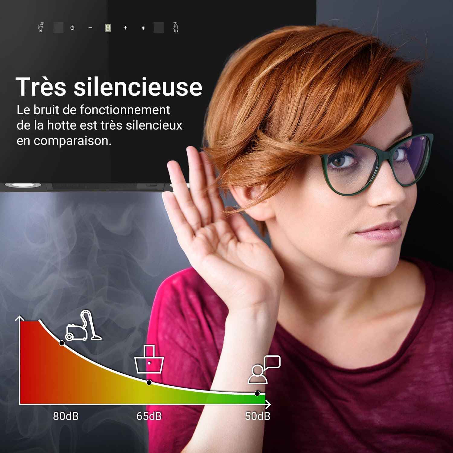 KKT KOLBE Hotte aspirante 80 cm | Air de circulation d'air évacué | 782 cbm/h | capuchons muraux sans tête | noir | verre | contrôle gestuel | Commande tactile du capteur | Éclairage LED | TRIO8025S
