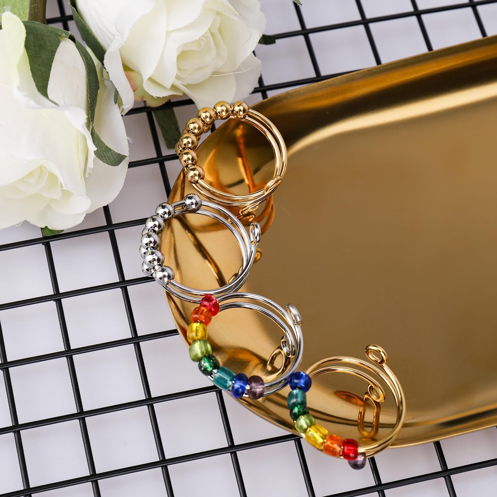 Fidget Ring Set 8-teilig - Anti Stress Ring Mit Massage Perlen Für Erwachsene