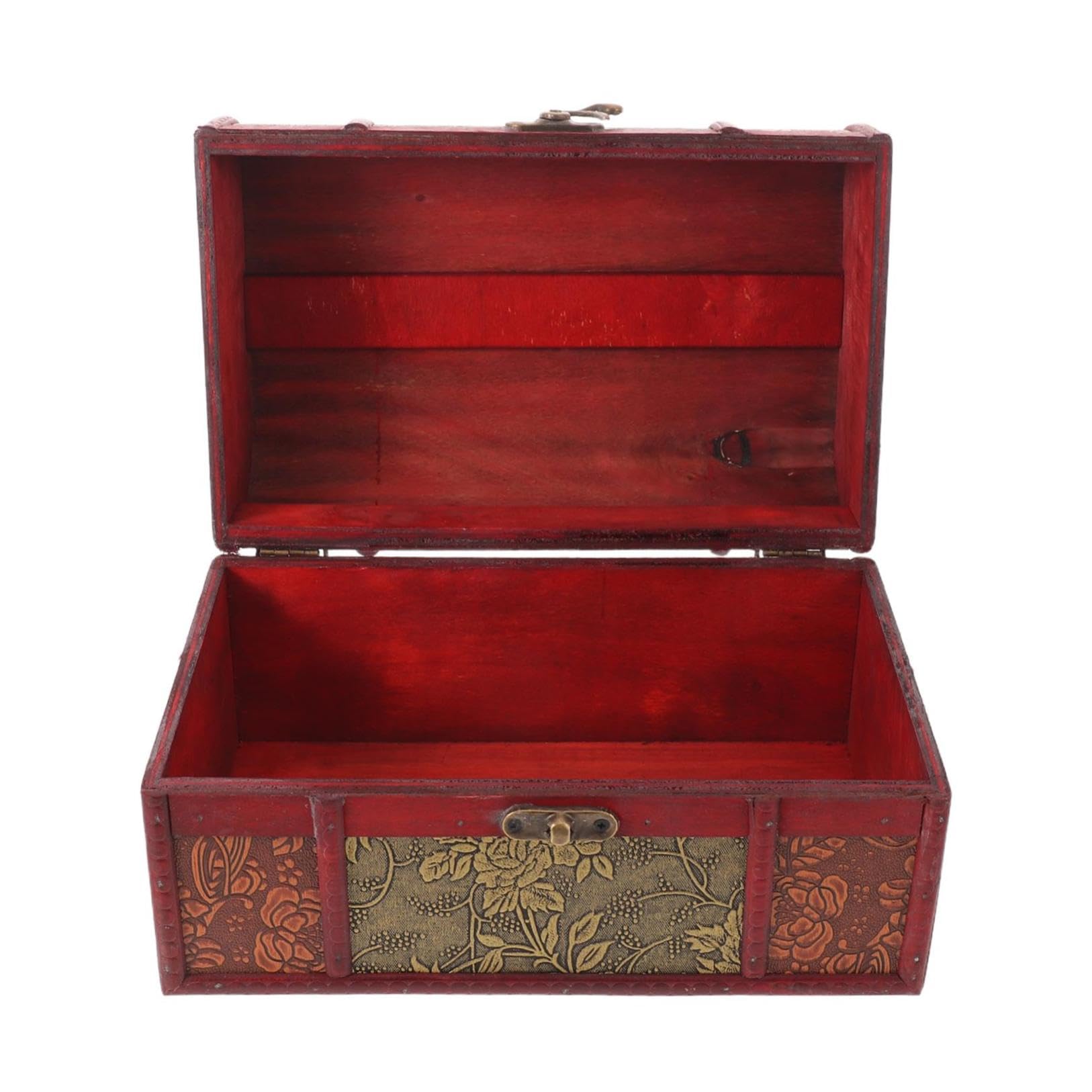 jojofuny Antique Wooden Jewelry Box Large Retro Treasure Chest with Lock for Storing Rings Necklaces Earrings Decorative Storage Organizer for Women